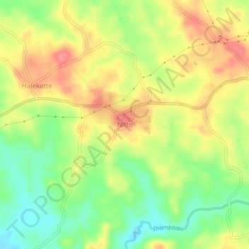 Mapa topográfico Nitte, altitud, relieve