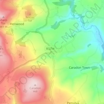 Mapa topográfico Upton Cross, altitud, relieve