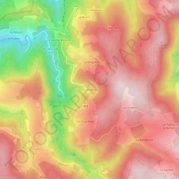 Mapa topográfico Font Mora, altitud, relieve