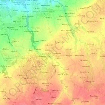 Mapa topográfico Kersquivit, altitud, relieve