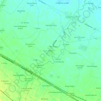 Mapa topográfico Saliceto, altitud, relieve