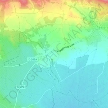 Mapa topográfico La Cayla, altitud, relieve