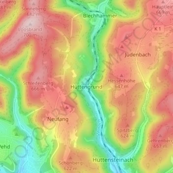 Mapa topográfico Hüttengrund, altitud, relieve