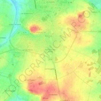 Mapa topográfico Faubourg Saint-Lazare, altitud, relieve