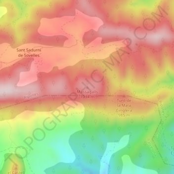 Mapa topográfico Massagalls, altitud, relieve