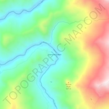 Mapa topográfico Island Mountain, altitud, relieve