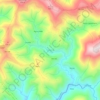 Mapa topográfico Teixeira, altitud, relieve