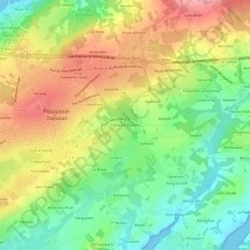 Mapa topográfico Fontaine Blanche, altitud, relieve