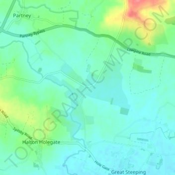 Mapa topográfico Ashby by Partney, altitud, relieve