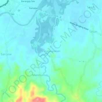Mapa topográfico Pinagwarasan, altitud, relieve