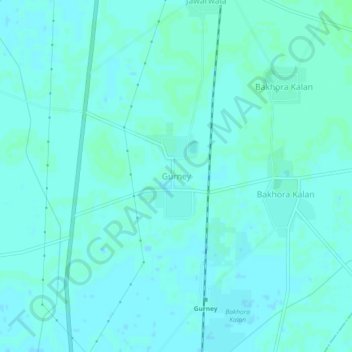 Mapa topográfico Gurney, altitud, relieve