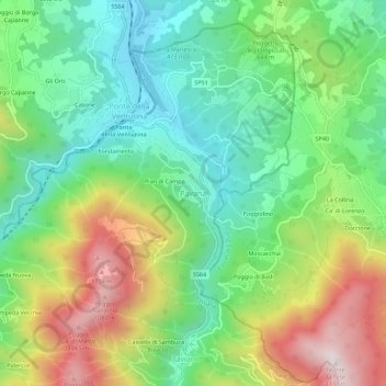 Mapa topográfico Pavana, altitud, relieve