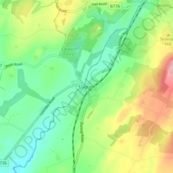 Mapa topográfico Lugton, altitud, relieve
