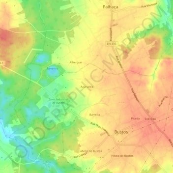 Mapa topográfico Azurveira, altitud, relieve