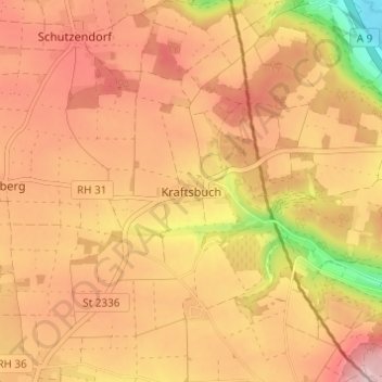 Mapa topográfico Kraftsbuch, altitud, relieve
