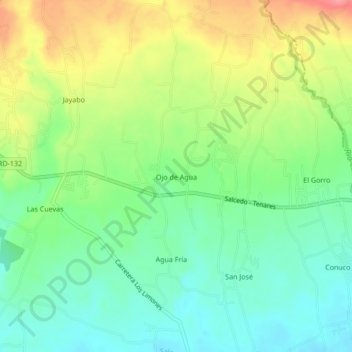Mapa topográfico Ojo de Agua, altitud, relieve