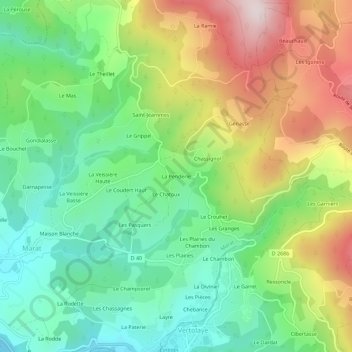 Mapa topográfico La Penderie, altitud, relieve