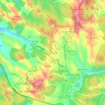 Mapa topográfico Casal do Rei, altitud, relieve