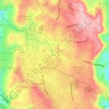 Mapa topográfico San Jose, altitud, relieve