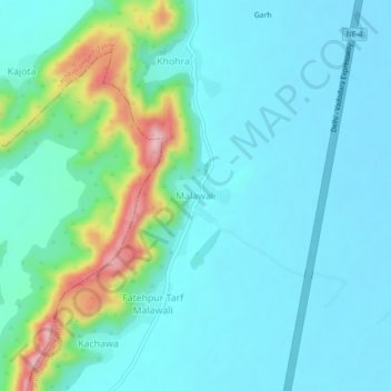 Mapa topográfico Malawali, altitud, relieve