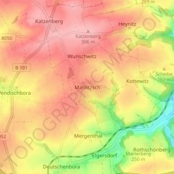 Mapa topográfico Mahlitzsch, altitud, relieve