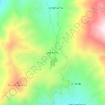 Mapa topográfico Urco Corral, altitud, relieve