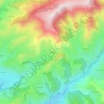 Mapa topográfico Houade, altitud, relieve