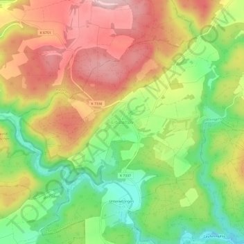 Mapa topográfico Erbstetten, altitud, relieve