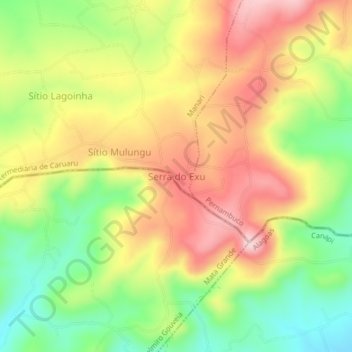 Mapa topográfico Serra do Exu, altitud, relieve