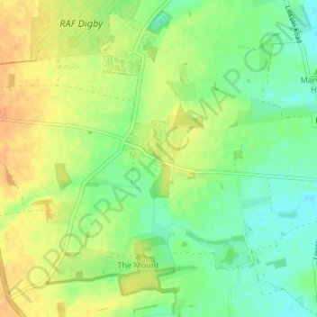 Mapa topográfico Ashby de la Launde, altitud, relieve