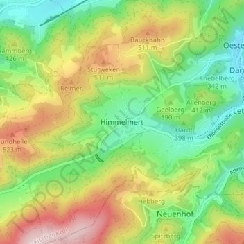 Mapa topográfico Himmelmert, altitud, relieve