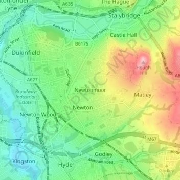 Mapa topográfico Newtonmoor, altitud, relieve