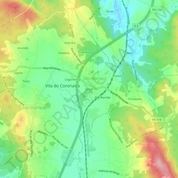 Mapa topográfico Seixal, altitud, relieve