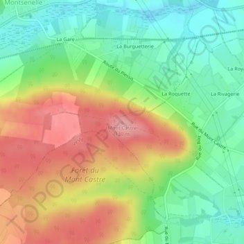 Mapa topográfico Mont Castre, altitud, relieve