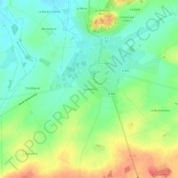 Mapa topográfico Les Arènes, altitud, relieve