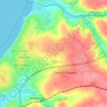 Mapa topográfico Trevarnon, altitud, relieve