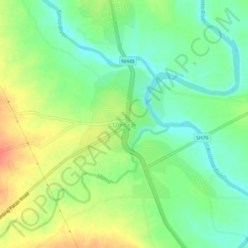 Mapa topográfico Umbraj, altitud, relieve