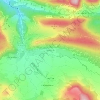 Mapa topográfico Campferrier, altitud, relieve