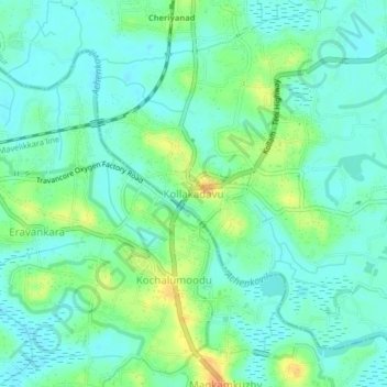 Mapa topográfico Kollakadavu, altitud, relieve