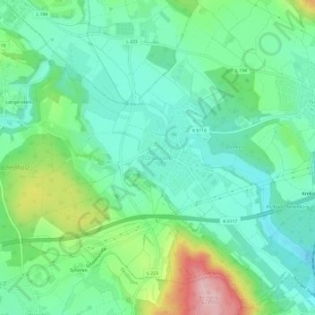 Mapa topográfico Orsingen, altitud, relieve