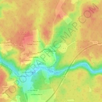 Mapa topográfico La Rouchouze, altitud, relieve