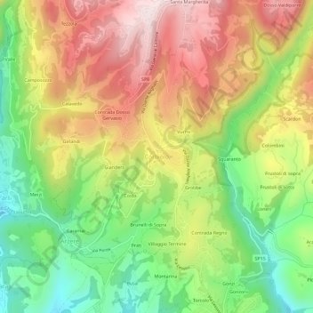 Mapa topográfico Corbiolo, altitud, relieve