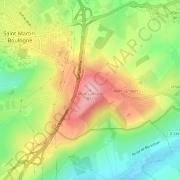 Mapa topográfico Mont Lambert, altitud, relieve