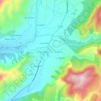 Mapa topográfico La Cassette, altitud, relieve