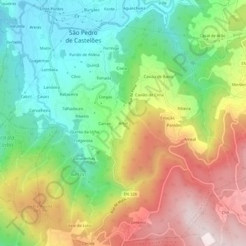 Mapa topográfico Areal, altitud, relieve