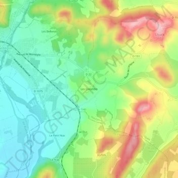 Mapa topográfico Les Colombis, altitud, relieve