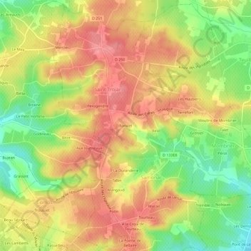 Mapa topográfico Fonviel, altitud, relieve