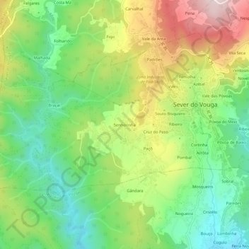 Mapa topográfico Senhorinha, altitud, relieve