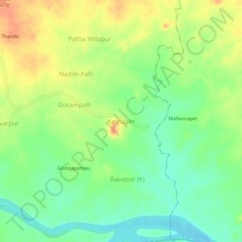 Mapa topográfico Kothapet, altitud, relieve