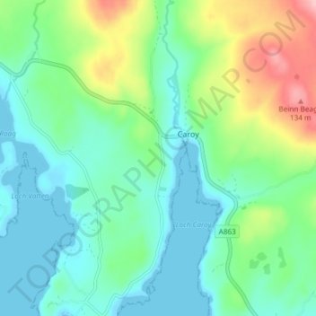 Mapa topográfico Feorlig, altitud, relieve